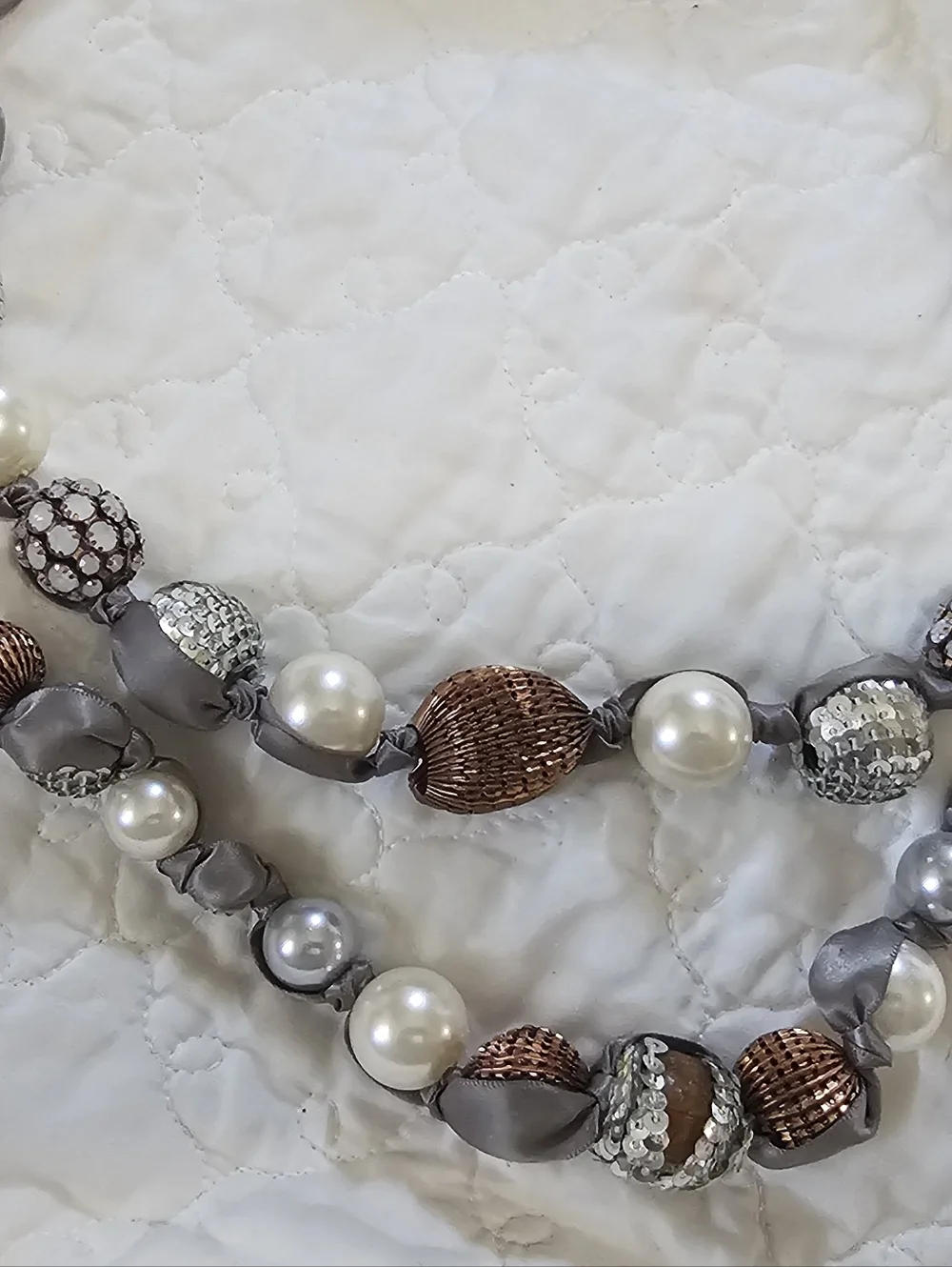 Chicos Elegant Silver and Rose Gold Beaded Satin Necklace - Women Jewelry